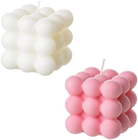 ACITHGL Bubble Candle - Cube Soy Wax Home Decor Scented Candle Set 2 Pieces (White+Pink) | Amazon (US)