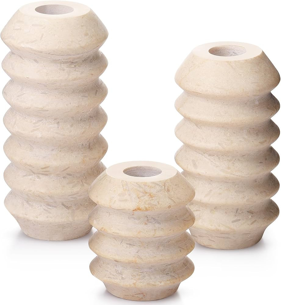 Retisee 3 Pcs Marble Candle Holder Natural Travertine Candlestick Holders Vintage White Candle St... | Amazon (US)