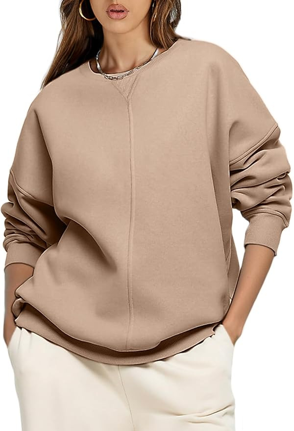 Glamaker Women's Crewneck Oversized Sweatshirt Fleece Long Sleeve Casual Comfy Hoodie Pullover To... | Amazon (US)