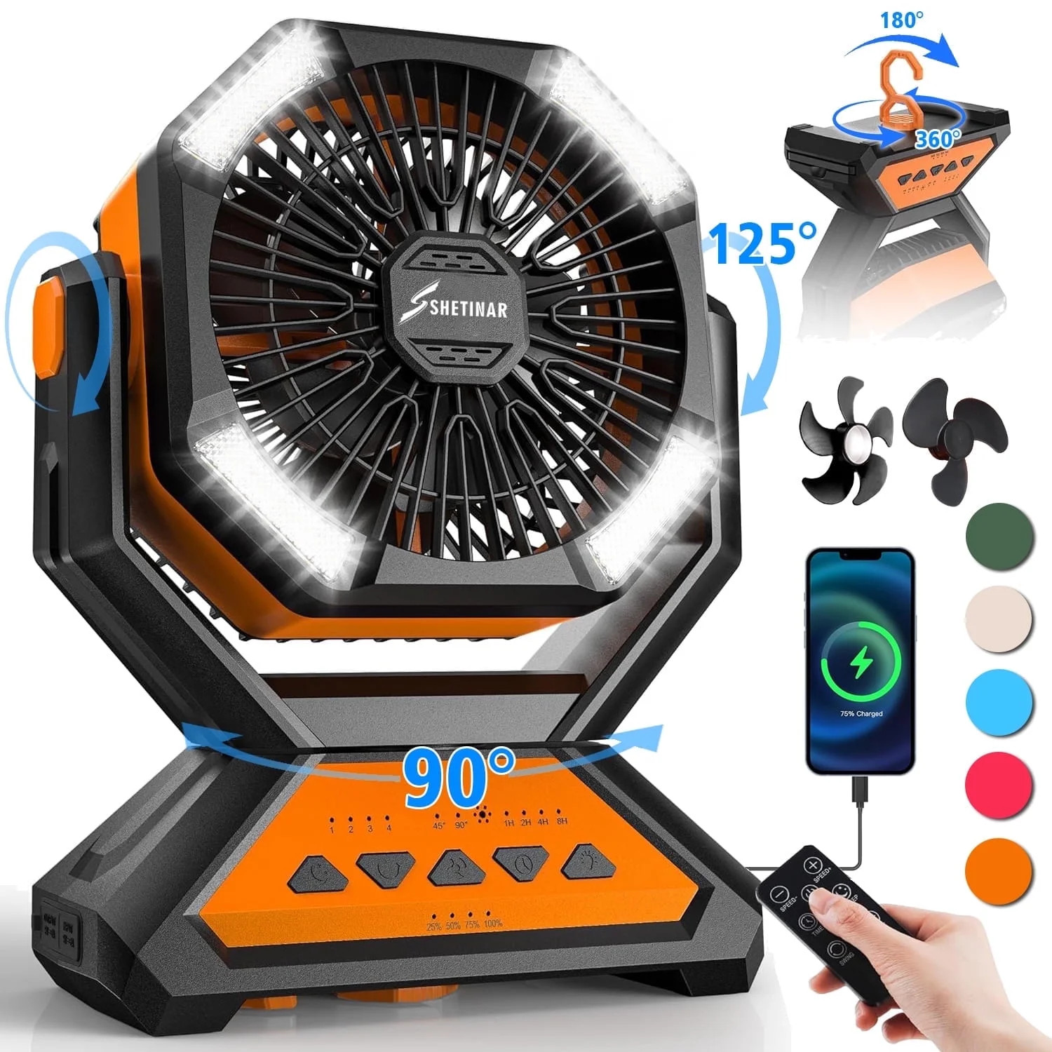 SHETINAR 20000mAh  Camping Fan Battery Powered Fan 4-Speed Tabletop Fan with Charging, Hooks, Tim... | Walmart (US)