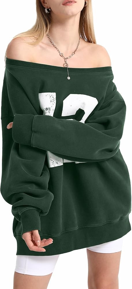 Hatant Womens Oversized Sweatshirts Graphic Hoodies Off The Shoulder Sweatshirt Heavyweight Fleec... | Amazon (US)
