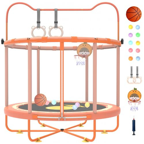 Gardenature 5ft/60'' Toddler Trampoline,Kids Trampoline Indoor&Outdoor For Ages 1-6,Mini Trampoline For Kids With Adjustable Gym Bar,Small Trampoline For Baby With Enclosure,Gift For Boys&Girls,Orange | Amazon (US)