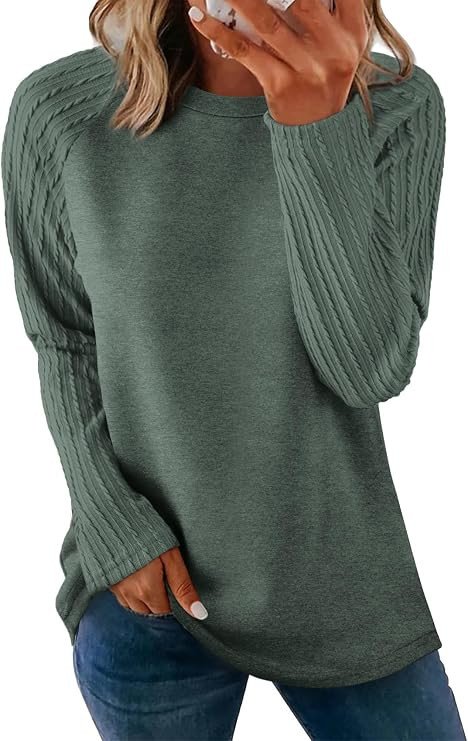 OFEEFAN Long Sleeve Shirts for Womens Fall Fashion 2026 Crewneck Oversized Sweatshirt Tunic Tops ... | Amazon (US)
