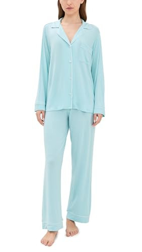 Eberjey Women's Gisele Long PJ Set, Canal Blue/Ivory, XXL | Amazon (US)