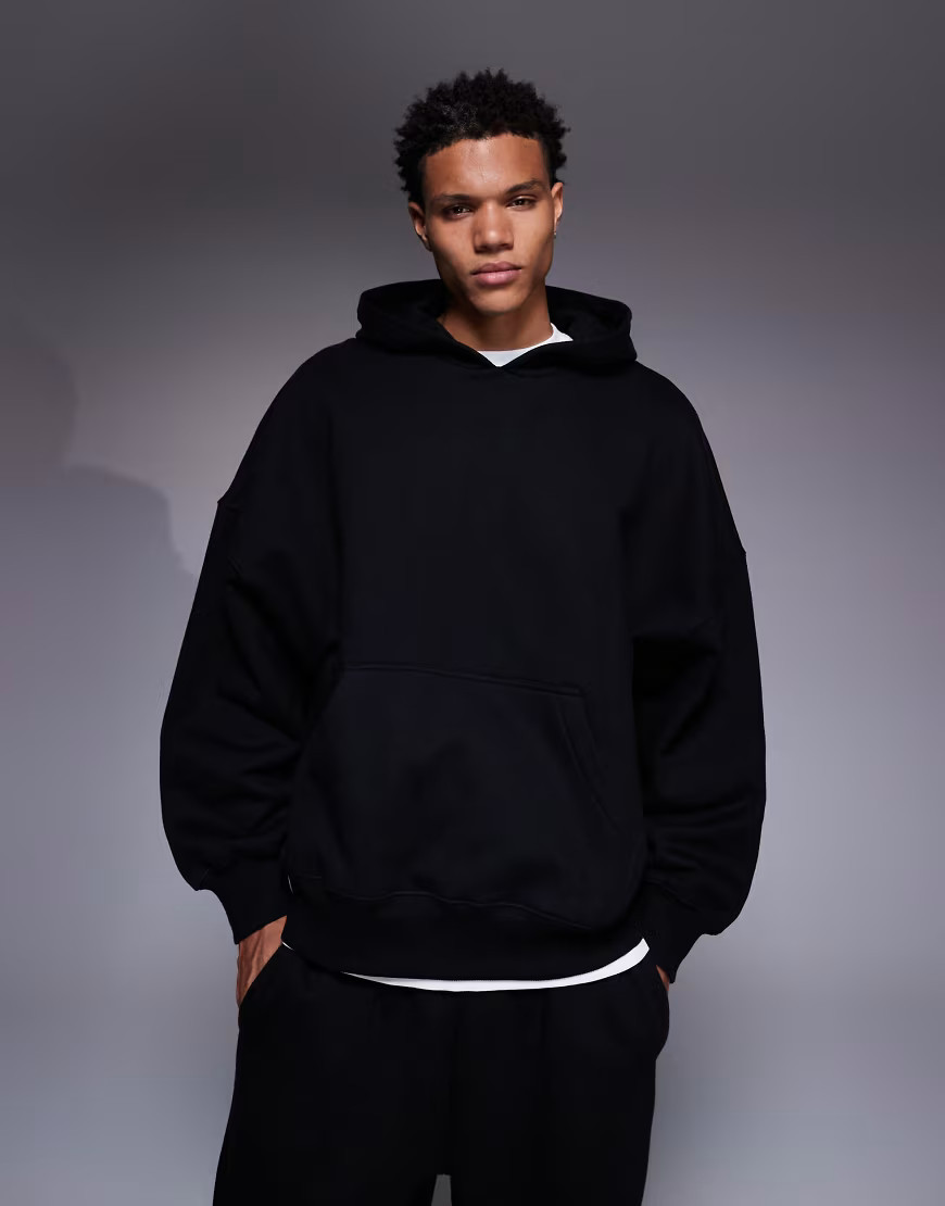 ASOS DESIGN premium heavyweight extreme oversized hoodie in 400gsm in black | ASOS (Global)