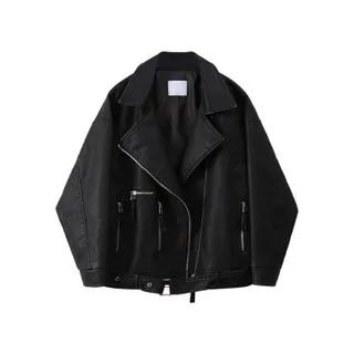 Side Zip Faux Leather Jacket Black - One Size | YesStyle Global