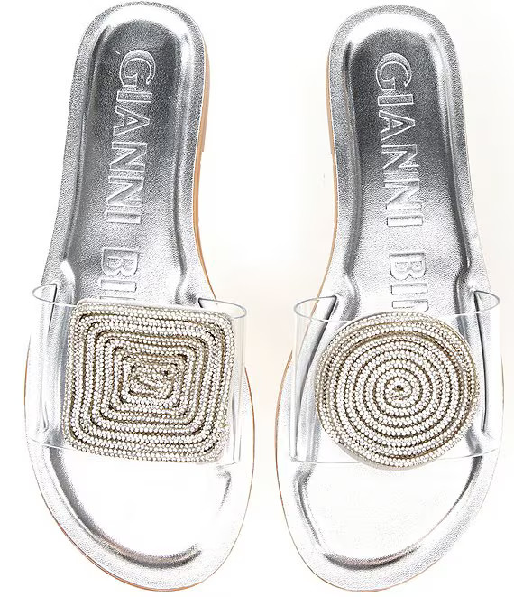 Jaxx Clear Mismatched Rhinestone Embellishment Flat Sandals | Dillard's