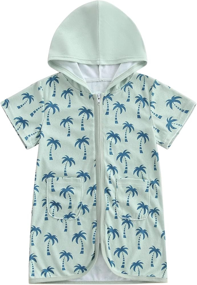 Toddler Boy Terry Cloth Swim Cover Up Tree/Dinosaur Print Zip Up Hooded Towel Coverup Little Kids... | Amazon (US)