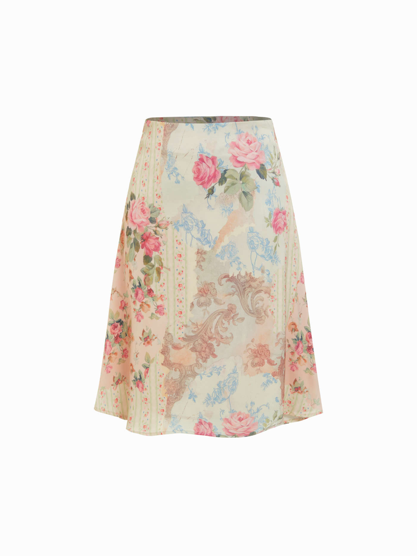 Satin Floral Mid Rise Flared Midi Skirt | Cider