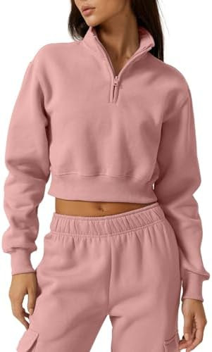 QINSEN Womens Half Zip Crop Sweatshirt High Neck Long Sleeve Pullover Cropped Top | Amazon (US)
