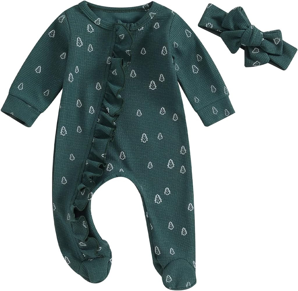 Newborn Baby Girl Boy Zipper Footed Romper Onesie Ribbed Ruffle One Piece Footie Jumpsuit Fall Cl... | Amazon (US)