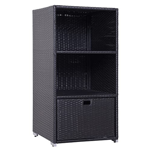 Outsunny Valet Pool Towel Rack, Waterproof PE Plastic Rattan Wicker Storage Organizer, Indoor Outdoor Spa, and Hot Tub Accessory Storage, 2 Shelves, 1 Basket Drawer, Espresso | Amazon (US)