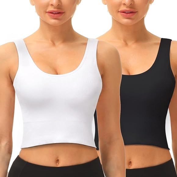 Women Light Support Seamless Sport Bra Tank, Fitness Workout Running Shirts Yoga Bralette Tank To... | Amazon (US)