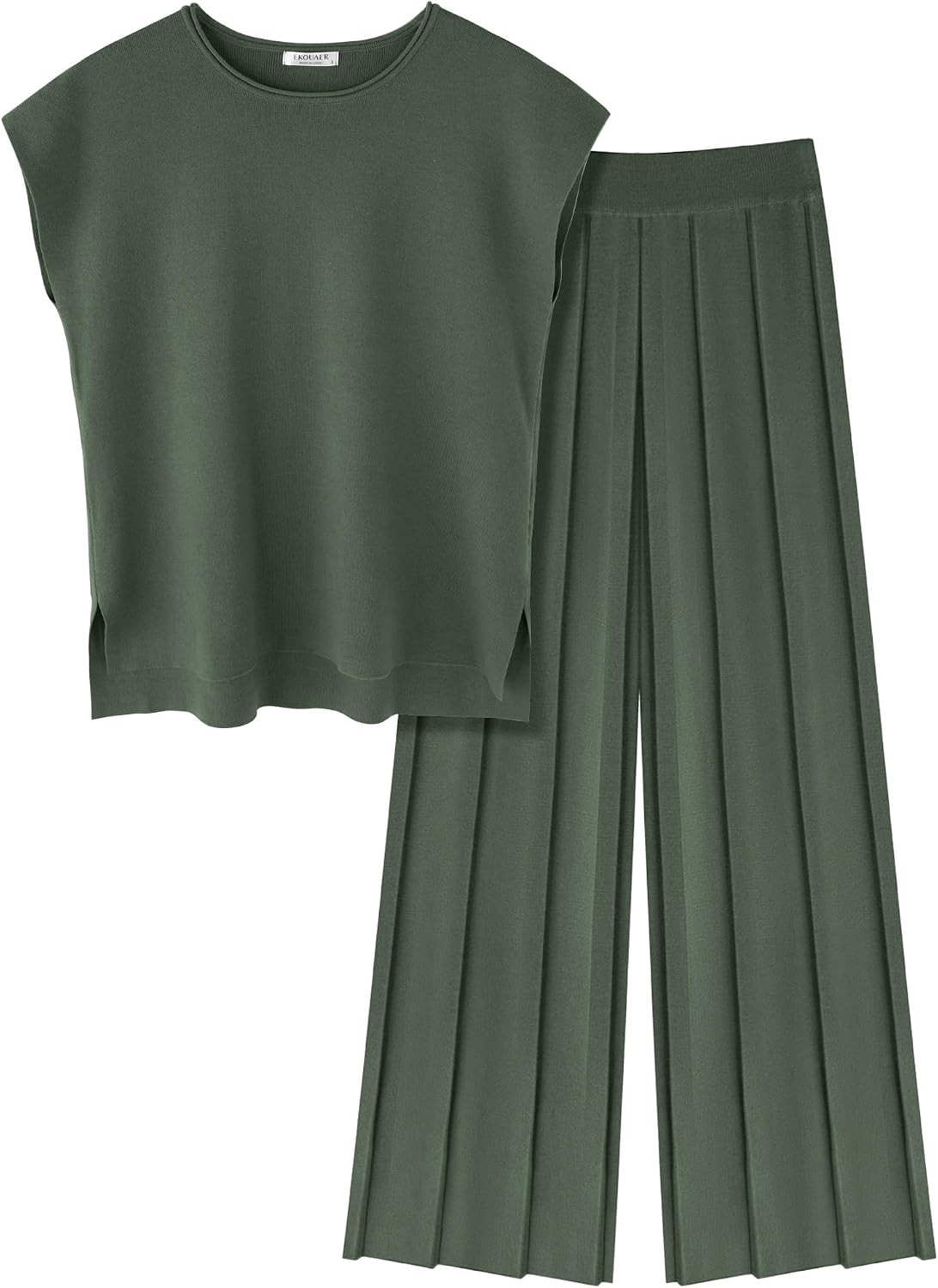 Ekouaer Lounge Sets for Women Two Piece Outfits Knit Cap Sleeve Tops Wide Leg Pleated Pants Casual Dressy Sweater Sets | Amazon (US)