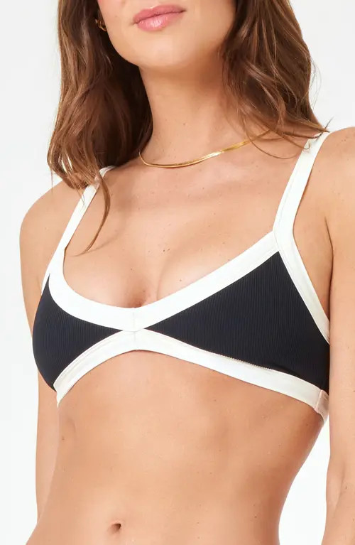 LSPACE Taylor Rib Bikini Top in Black/Cream at Nordstrom, Size X-Large | Nordstrom