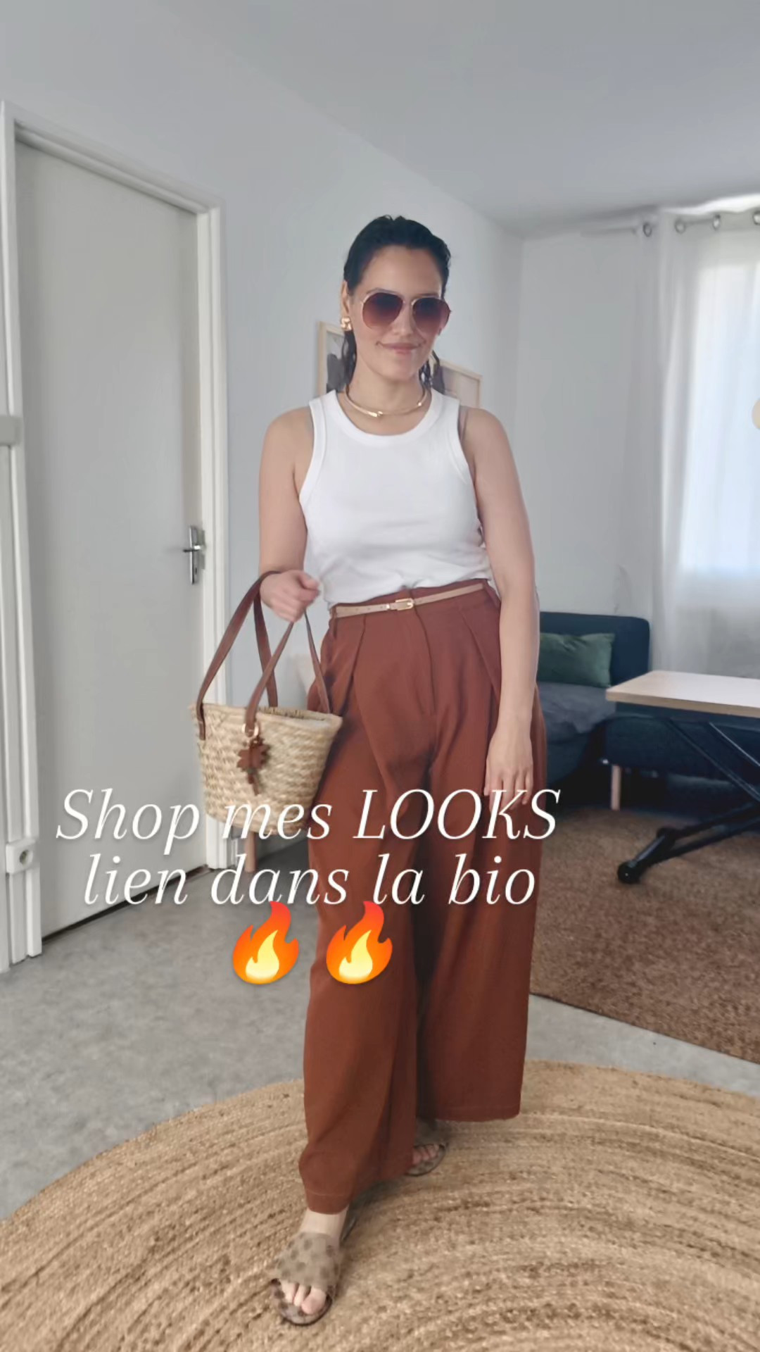 Effortless chic with a neutral summer palette 🤎✨  This look is giving quiet luxury meets European summer style ☀️ Aviator sunglasses, a crisp white tank top, flowy camel tulip pants, a woven mini basket bag, delicate beige belt and minimalist slide sandals… the kind of outfit that always looks elevated with zero effort.Perfect for:• casual chic outfits  • old money aesthetic  • minimalist fashion  • Parisian inspired style  • classy everyday outfits  • neutral outfit ideas  • capsule wardrobe essentials  • summer vacation looks  • coastal grandmother aesthetic  • clean girl style  • elegant casual wear  • linen & neutral vibes  • timeless fashion pieces  • effortless street style  • everyday luxury outfitsThis camel + white combo is one of my favorite timeless outfit formulas 🤍🤎 Easy to recreate, flattering and perfect for spring/summer styling.#LTKStyleTip: add gold jewelry and aviator sunglasses for that polished “quiet luxury” finish ✨#LTKStyle #LTKFinds #NeutralStyle #QuietLuxury #OldMoneyStyle #MinimalStyle #CapsuleWardrobe #SummerOutfit #CamelPants #WhiteTankTop #EuropeanSummer #ClassyStyle #EverydayChic #EffortlessStyle #MinimalFashion #FashionInspo #ChicOutfit #LTKFashion #NeutralOutfit #CleanGirlAesthetic

#LTKfrance #LTKhome #LTKworkwear