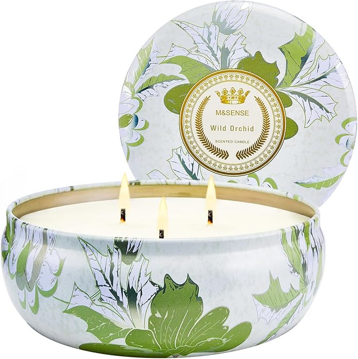 M&SENSE Wild Orchid Scented Candles, Large 3 Wick Soy Tin Candle, Over 40 Hour Burning Time, 100%... | Amazon (US)