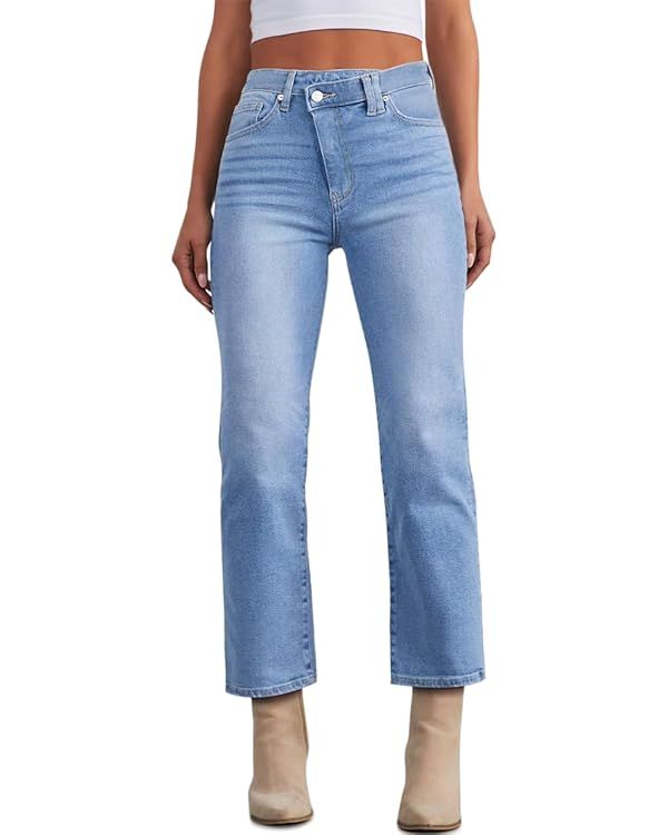 KDF Women's Cropped Straight Leg Jeans - High Waisted Jeans for Women 7/8 Length Denim Pants with... | Amazon (US)