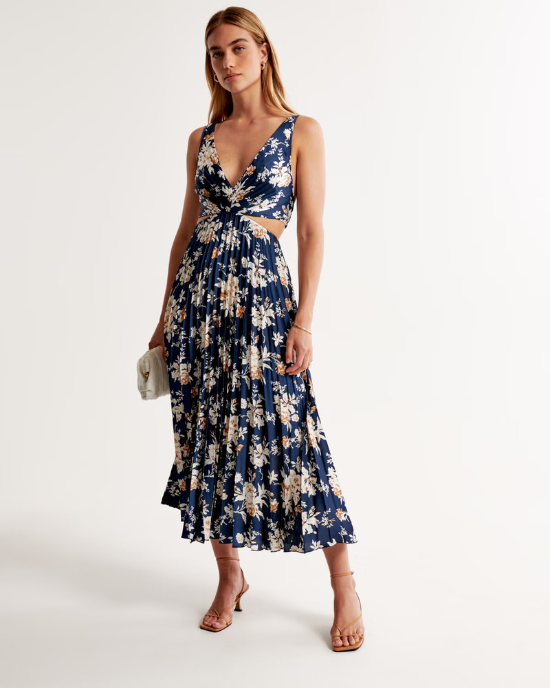Women's Satin Pleated Cutout Maxi Dress | Women's Clearance | Abercrombie.com | Abercrombie & Fitch (US)
