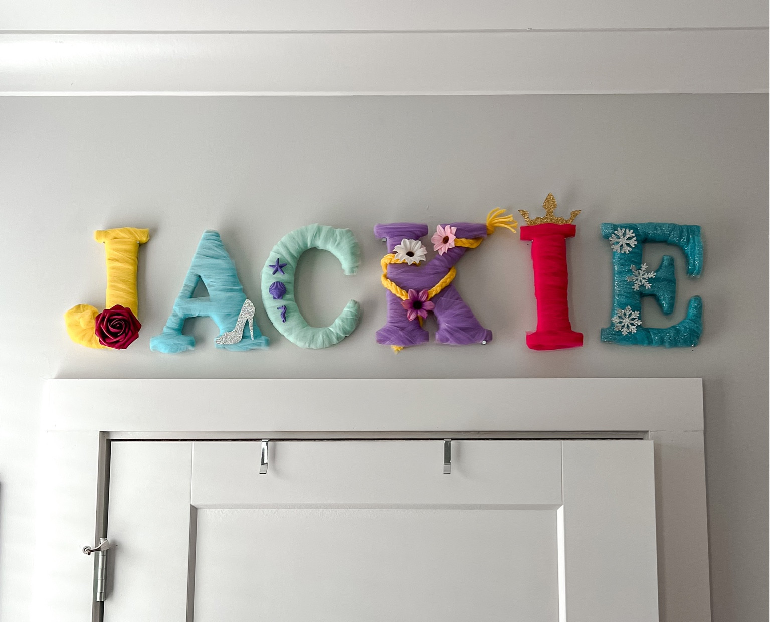 These princess name letters are really easy to make and make really cute bedroom decor! I’ve linked all the supplies you need to make them here #breezingthrough #breezingthroughcraft #breezingthroughhomedecor 

#LTKunder50 #LTKFind #LTKkids