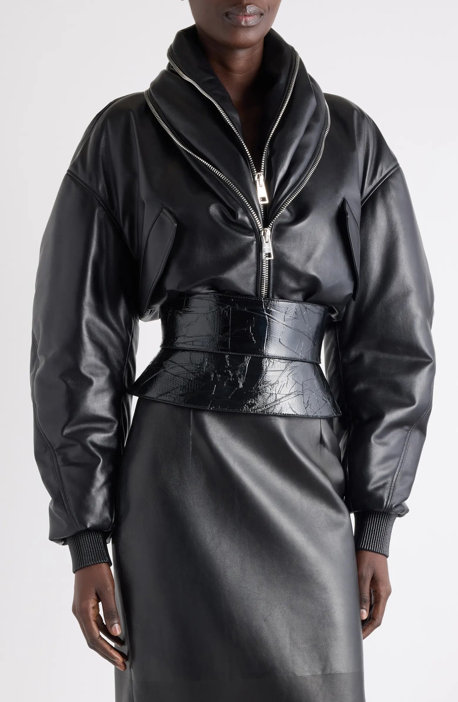 Zip Shawl Collar Lambskin Leather Bomber Jacket | Nordstrom