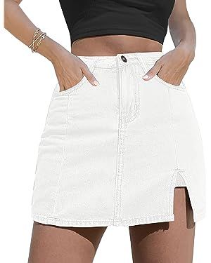 luvamia Skorts Skirts for Women Denim Mini Skirt Side Slit with High Waisted Jean Shorts Stretchy | Amazon (US)