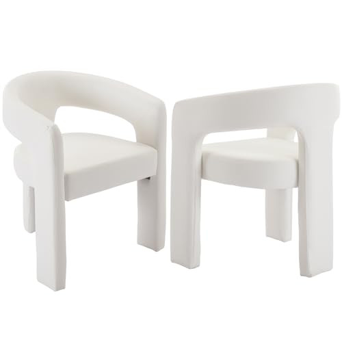 DAYALANE Modern Barrel Dining Chair, Upholstered Faux Leather Kitchen Chairs with Arms Comfy Side Chair for Living Room/Dining Room/Reception, Pu White | Amazon (US)