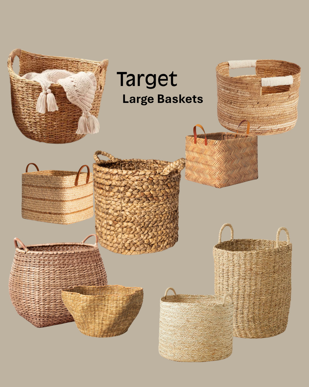 Large woven baskets at budget friendly prices from Target! ✨ I'm loving this collection of large baskets that are not only practical for storage but also seriously elevate your space. Notice the thoughtful design on the handles, with some featuring lovely fabric wraps and others showcasing classic leather detailing. So good! 

#TargetFinds #InteriorDesign #Baskets #Declutter #HomeGoals #LTKDecor  

 #LTKHome #LTKFindsUnder50 #LTKFamily