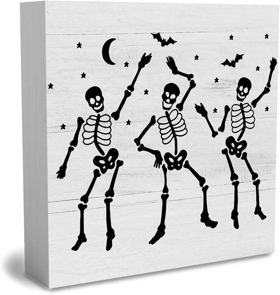 Rustic Funny Skeleton Wood Box Sign, Farmhouse Retro Fall Artwork Decorations, Humor Halloween Wo... | Amazon (US)