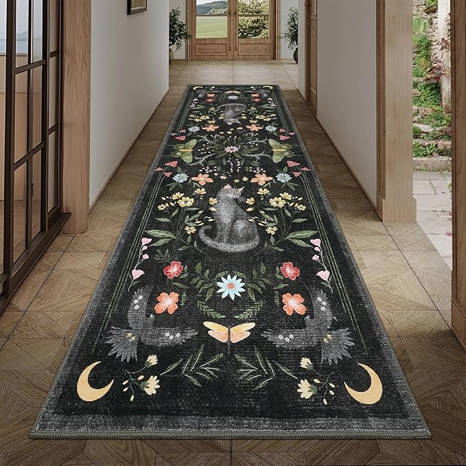 GarveeHome 2.5x8 Cat Washable Runner Rug for Hallway, Soft Black Long Kitchen Runner Non Slip Mus... | Amazon (US)