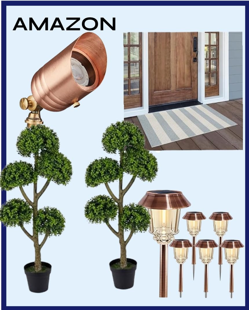 Spruce up your outdoors, the set of topiaries, front doormat, solar, lighting | Amazon (US)
