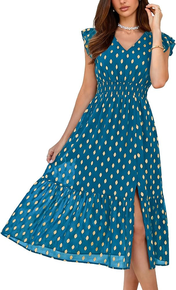 GRACE KARIN 2026 Womens Summer Dresses V Neck Ruffle Sleeve Floral Boho Beach Dress A-Line Swing ... | Amazon (US)