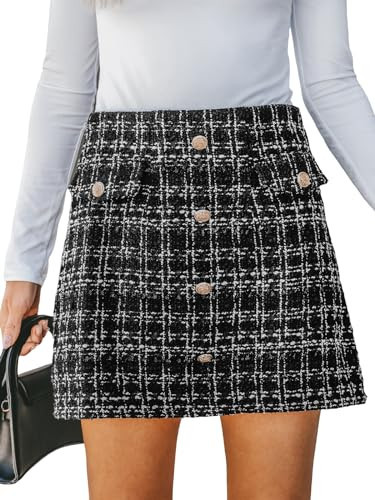 CUPSHE Women Mini Plaid Skirts Tweed High Waist Bodycon Pencil Hem Spring Summer Dressy Outfits Shorts,XS Black | Amazon (US)