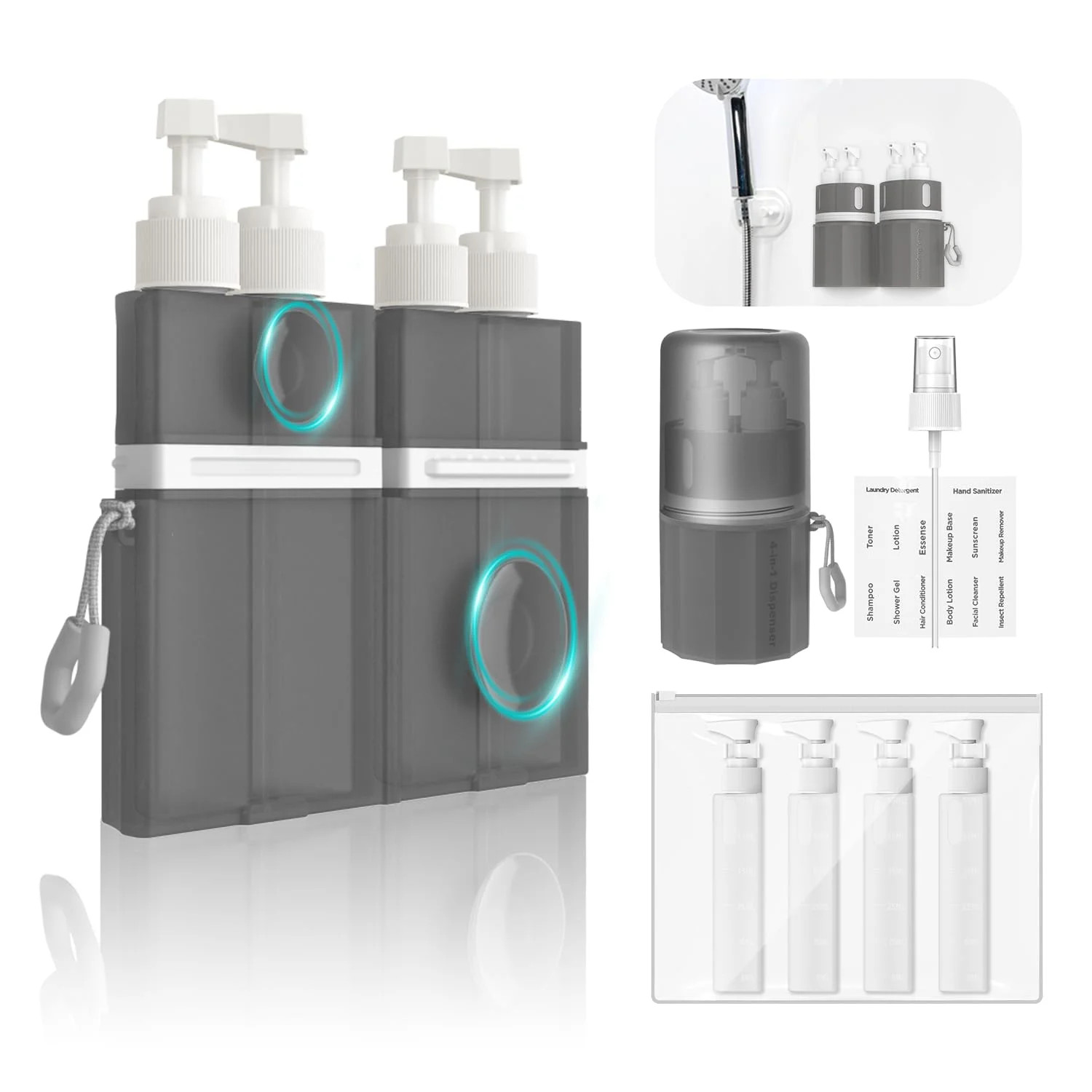 4in1 Travel Bottles Set, Vacuum Silicone Suction Cup for Smooth Walls, TSA Approved Leak Proof Tr... | Walmart (US)