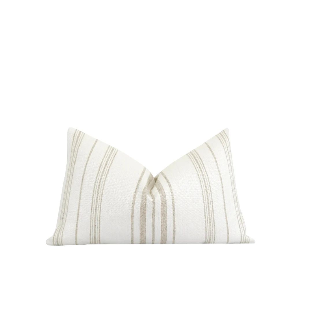 Coastal Lumbar Pillow Cover, Natural and off White Pillow Cover, Stripe Pillow Cover, Neutral Str... | Etsy (US)