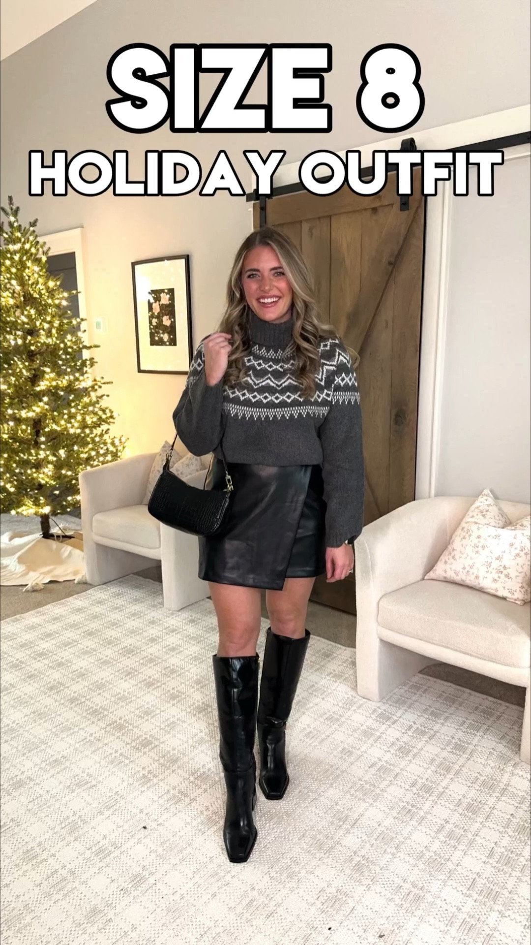 Sweater & skort TTS - M. 25% off & extra ⭐️ 15% off with code CYBERAF ⭐️ 
Boots 40% off! Sized up 1/2
GRWM wearing the cutest outfit that’s perfect for all of your holiday festivities! 😍🫶🏼 This sweater is so cozy & soft - I LOVE the pattern! It’s so pretty! ❄️ Wearing it with my new faux leather skort- so so comfy with stretch. & paired it with my new tall black boots - on major sale! My skirt & sweater are  25% off + extra 15% off with code CYBERAF!! ⭐️ Linking everything for y’all with sizing info on the @shop.ltk app & you can get to my LTK by clicking the link in my Instagram bio! ✨ 

Direct URL: 

#size8 #abercrombiestyle #turtlenecksweater  #winteroutfits #skort #leatherskirt #midsizeoutfits #momstyle #midsizestyle #fashionreel #grwmreel #butterysoft #tallboots #sizemedium #christmaspartyoutfit #holidayoutfits

#LTKHoliday #LTKCyberWeek #LTKSeasonal