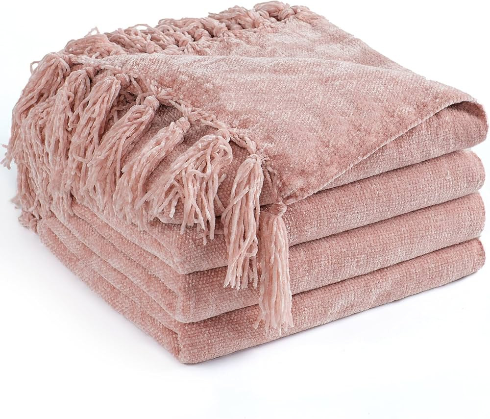 Chenille Throw Blanket 50"X 60" Dusty Pink | Amazon (US)