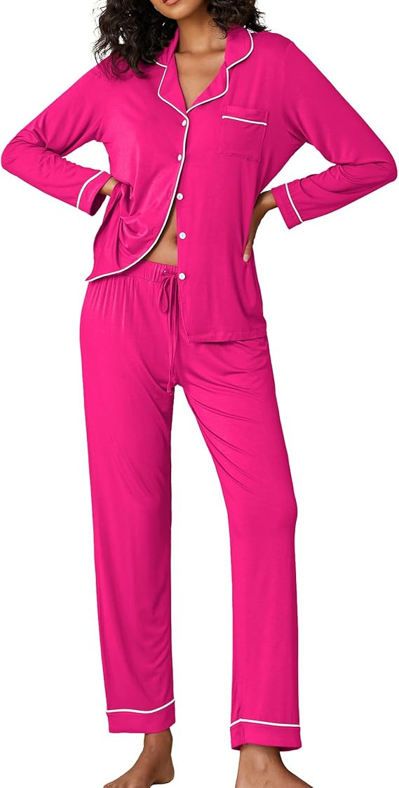 Ekouaer Pajamas Women's Long Sleeve Sleepwear Soft Button Down Loungewear Pjs Lounge Set Nightwea... | Amazon (US)