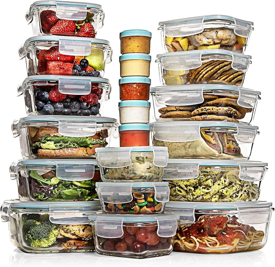 Razab 35 Pc Set Glass Food Storage Containers with Lids - Meal Prep Airtight Bento Boxes BPA-Free... | Amazon (US)