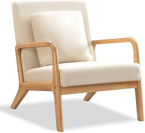 Mid-Century Modern Accent Chair with Lumbar Pillow,Upholstered Armchair,Linen Fabric Comfy Readin... | Amazon (US)
