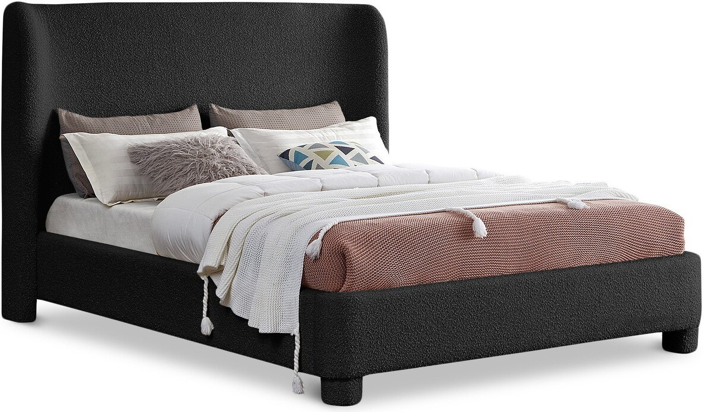 Penny Boucle Fabric King Bed In Black | 1stopbedrooms