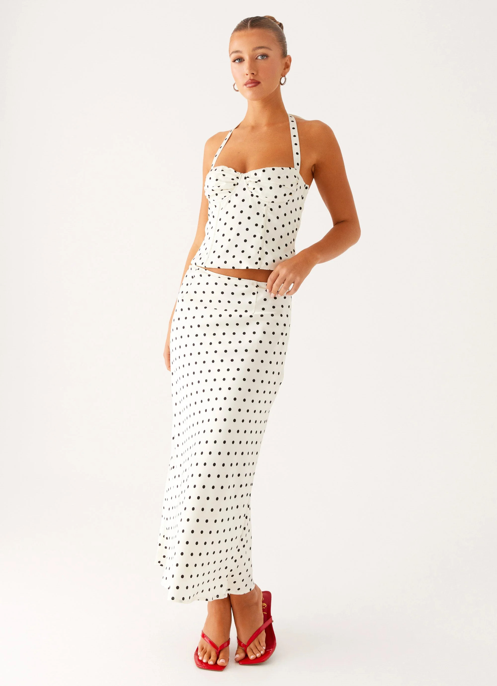 Breanne Midi Skirt - White Polka Dot | Peppermayo (Global)