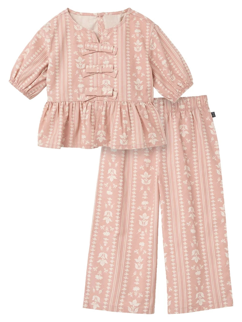 Modern Moments by Gerber Toddler Girl Bow Front Top and Pant Set, 2-Piece, Sizes 12 Months - 5T | Walmart (US)