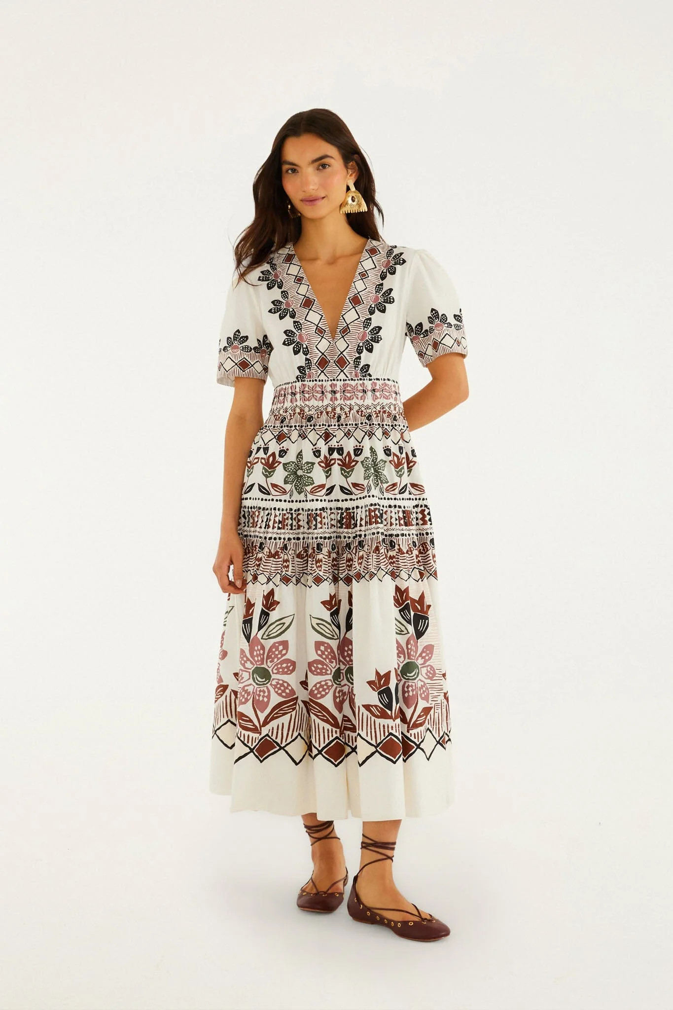 Off-White Ainika Rustic Flowers Short Sleeve Maxi Dress | FARM Rio | FarmRio (US)