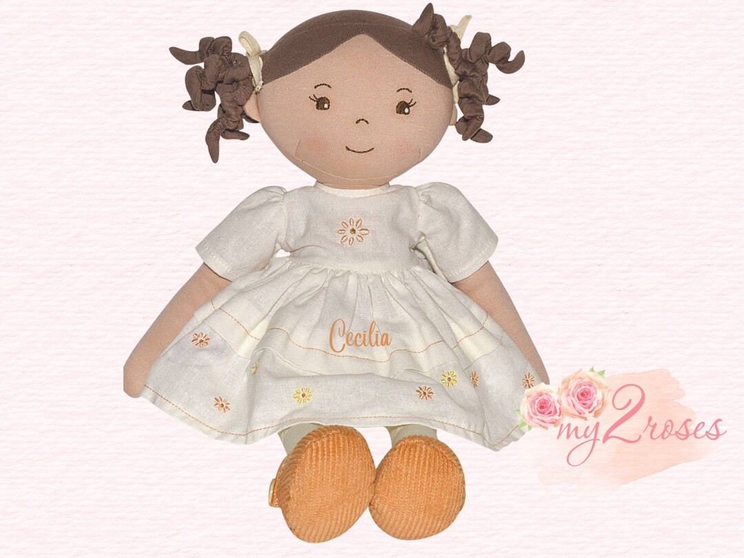 Personalized Cloth Brunette Doll in Cream Dress Baby's First Doll Doll for Baby Girl Rag Doll - E... | Etsy (US)
