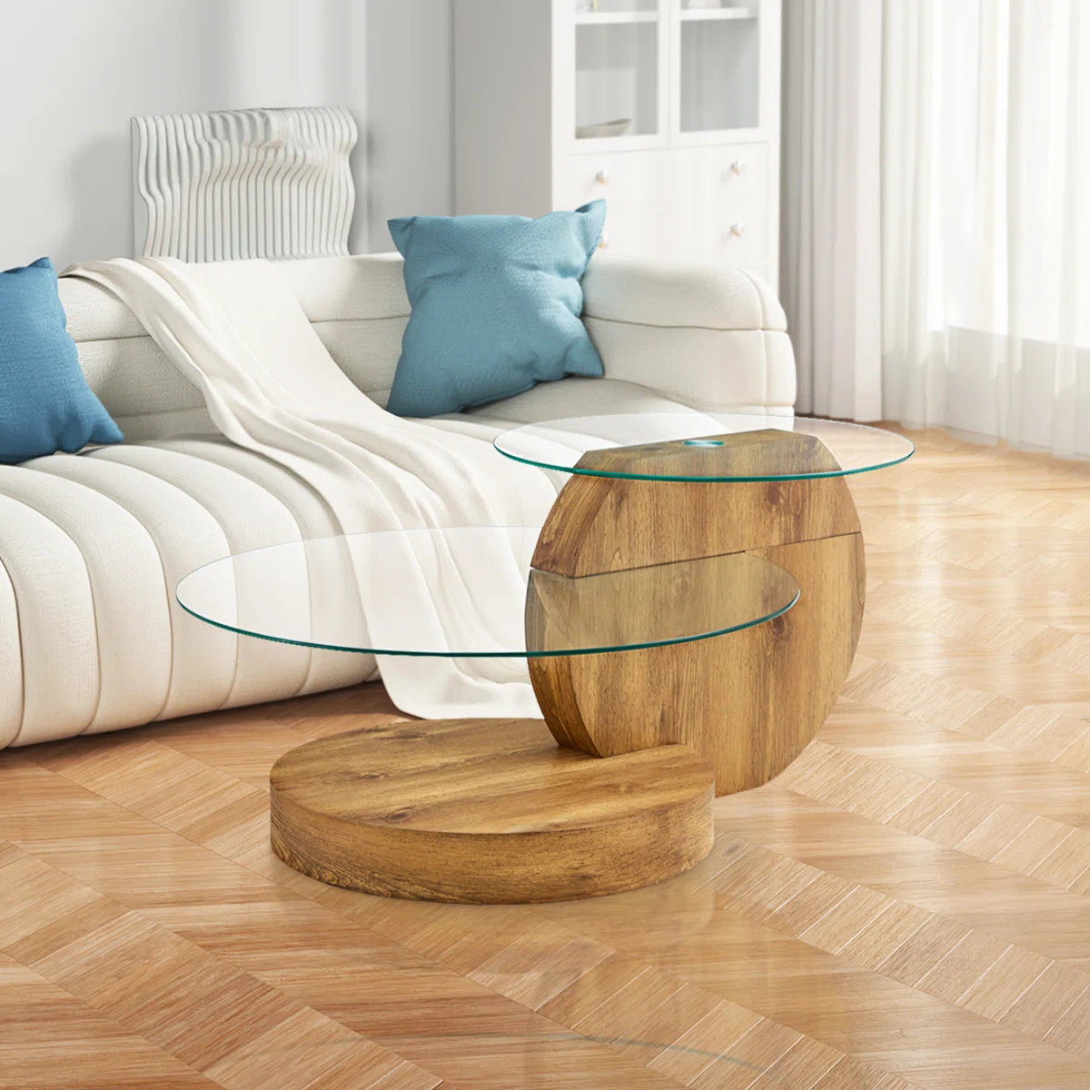Varese Modern Round Nesting Coffee Table with Diamond-Cut Edges Glass Top | Wayfair North America