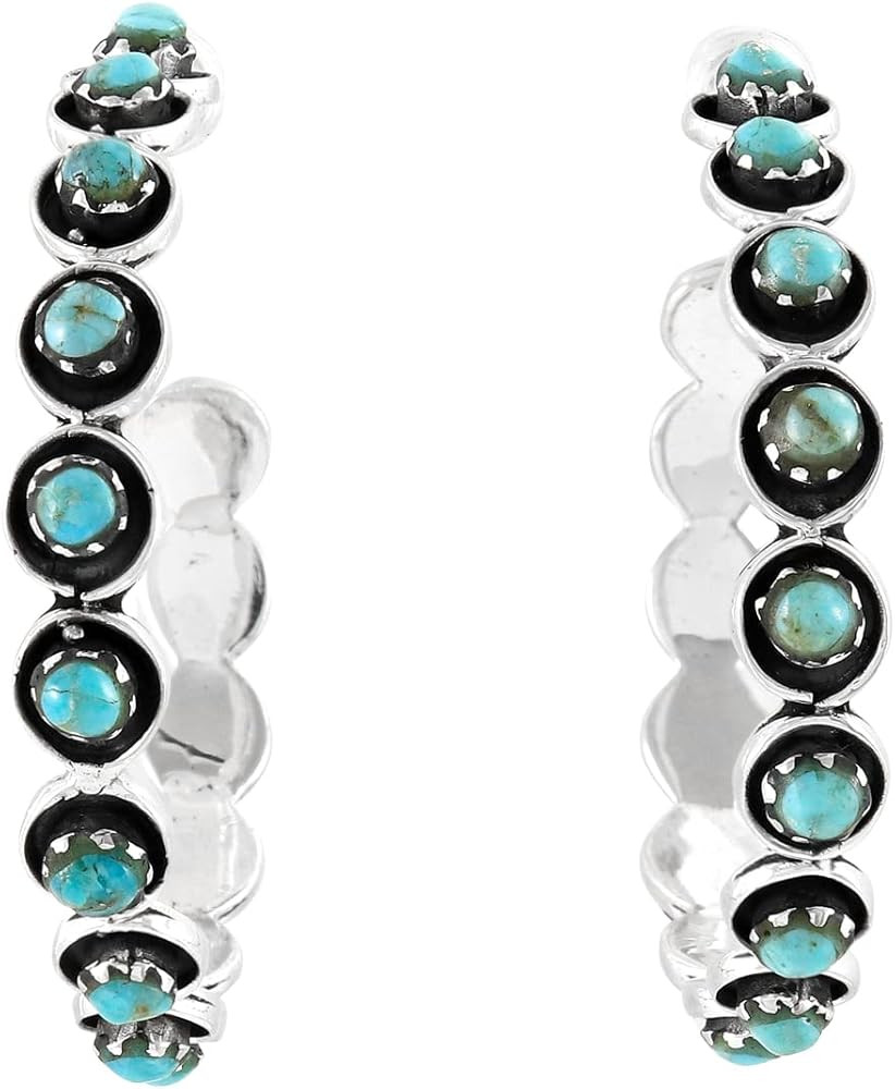 Hoop Turquoise Earrings Sterling Silver 925 Genuine Turquoise & Gemstones | Amazon (US)