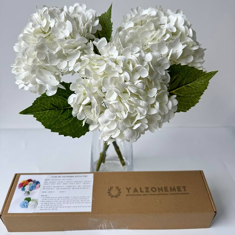 3PCS White Hydrangea Artificial Flowers 21inchs Real Touch Faux Hydrangea Flowers for Wedding Tab... | Amazon (US)