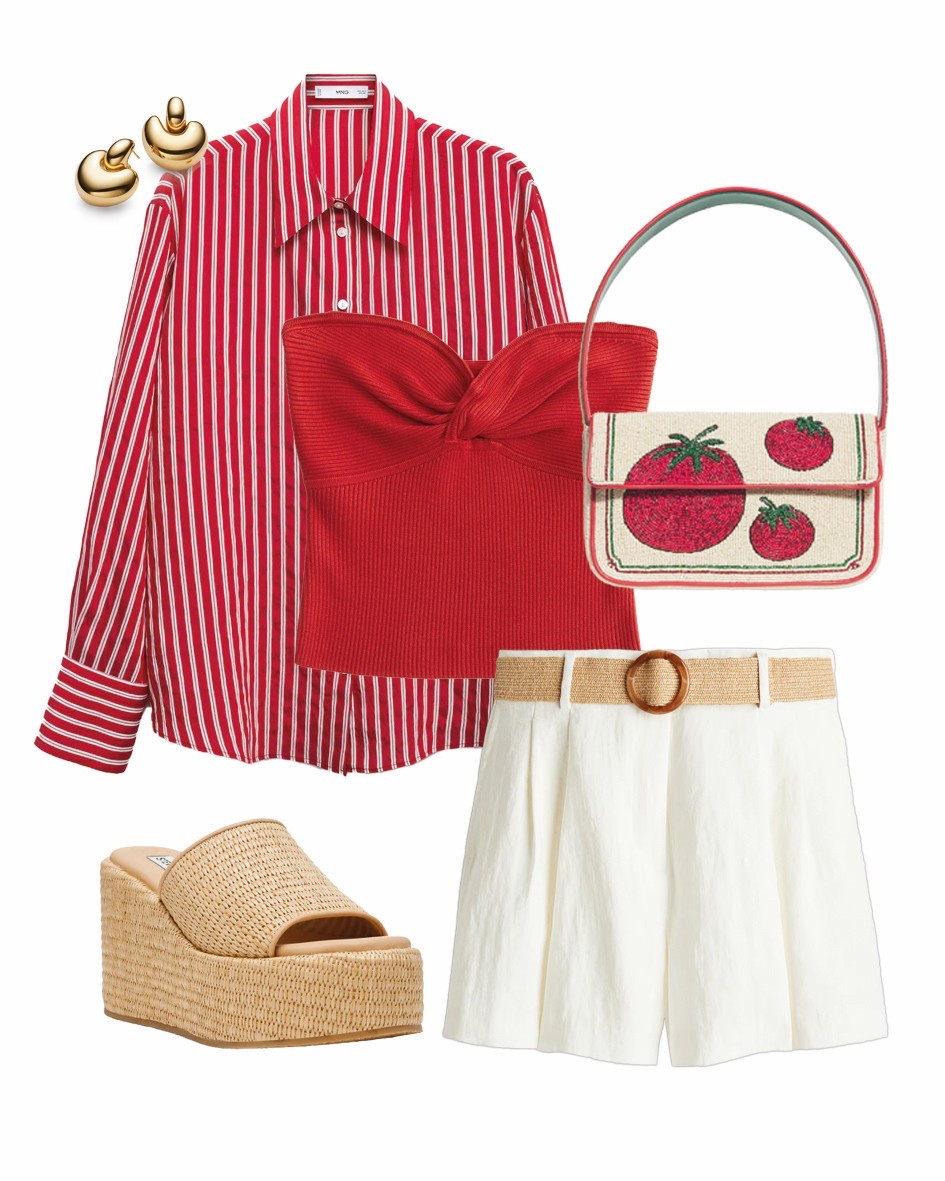 Tomato girl Summer 🍅❤️

Flat lay of a chic summer outfit featuring a red and white striped button-down shirt, red twist knot bandeau top, high-waisted white shorts with a tan raffia belt, platform straw woven slide sandals, gold chunky hoop earrings, and a small beaded handbag with tomato motifs, perfect for a “Tomato Girl Summer” vibe. red striped shirt tomato handbag white shorts bandeau top woven sandals summer outfit statement earrings vacation style tomato girl summer italian summer chic casual fashion picnic ready capsule wardrobe resort wear trendy minimal gold hoops coastal inspired woven shoes high waist shorts red and white color palette breathable fabrics feminine outfit laidback luxe outfit inspo vintage summer retro touch relaxed glam natural textures city stroll outfit cute summer look cafe style sunny day fashion red accents wearable summer look lightweight layers straw textures

#LTKuk #LTKsummer #LTKeurope