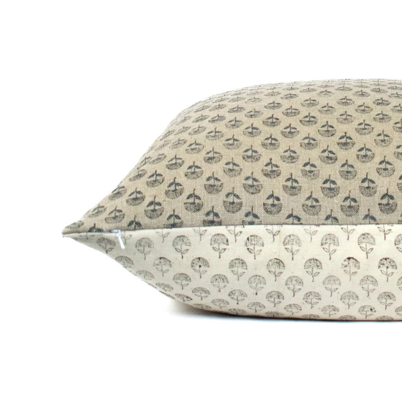 MUDRA - TEAL | BL - Two sided, Linen & Cotton, hand block printed designer Throw Pillow Cover | Etsy (US)